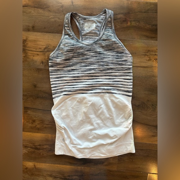 ✅ Athleta Racerback Tank Top S – White & Gray Space-Dye – Longline Cinched Hem - Picture 1 of 6